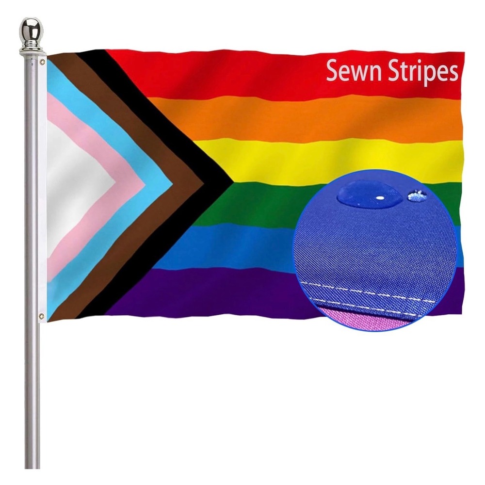 STRIBAN Progress Pride Flag 3x5 Ft Sewn Stripes Inclusive Rainbow Banner NEW